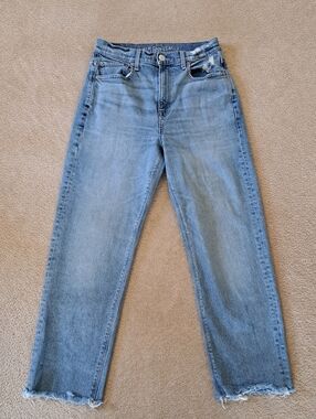 American Eagle Highest Rise 90s Boyfriend Jeans Size 6  Blue Denim Distressed